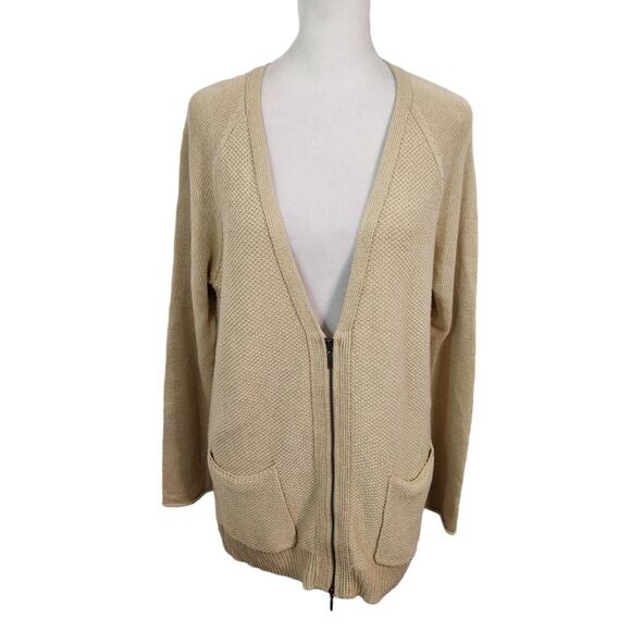 J. Jill Khaki Cardigan Size Small Tan Zip Front Cardigan Sweater - Picture 1 of 8